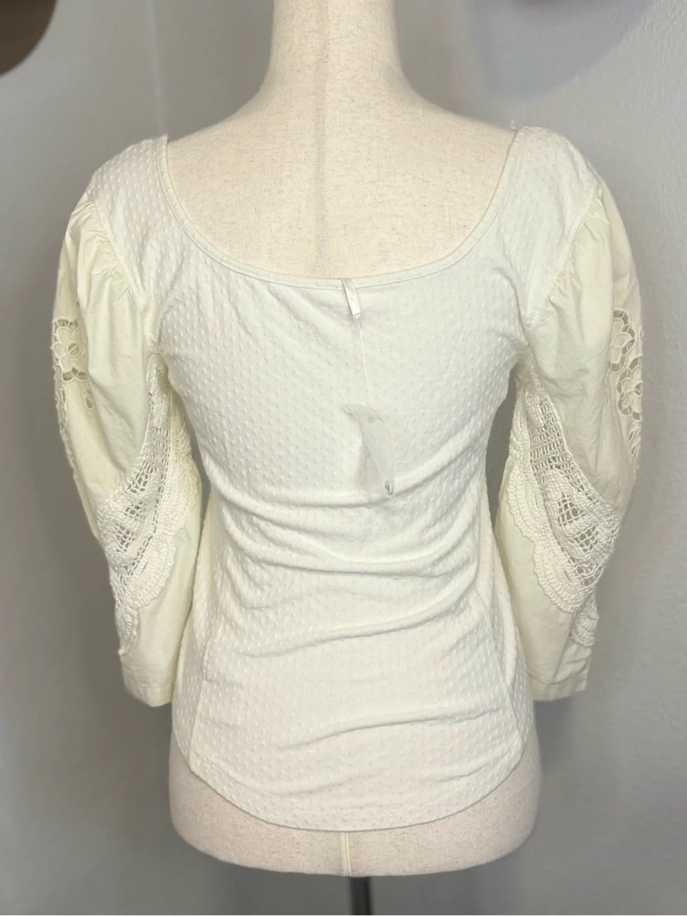 NWOT Free People Cream/Ivory Crochet Sleeve Top Medium Brunch Date